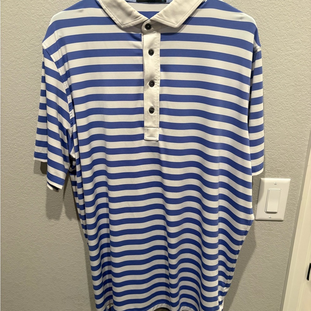Greyson Blue and White Striped Polo Shirt